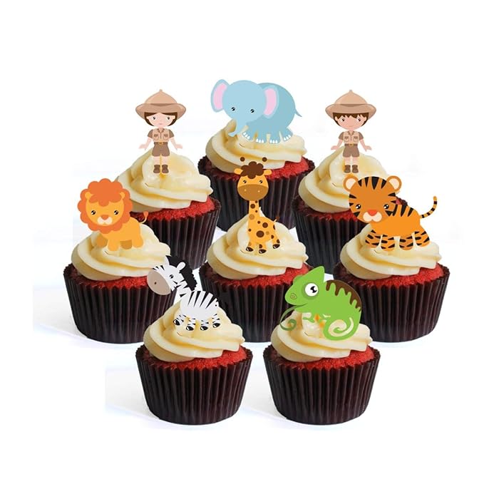 Buy Safari Theme Jungle Animals Edible Cupcake Toppers Stand Up Wafer Cake Decorations (Pack