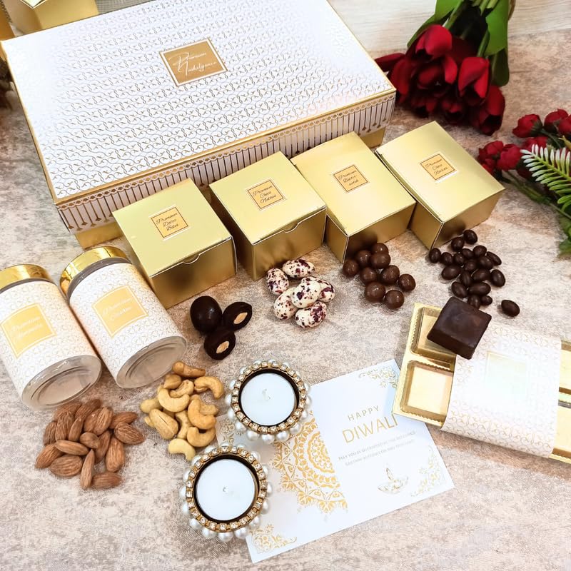 NutriSnacksBox Diwali Gift Box for Employees | Diwali Gift Box with Chocolate, Dry Fruits Almond Cashew, 2 Diya with Tealight and festive Diwali Greeting Card | Gourmet Gift | Corporate Diwali Gift Pack for Employees, Boss, Clients and Staff (B0B8XDZZ56) Amazon Price History, Amazon Price Tracker