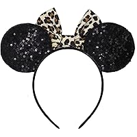 Vista 16 de Diadema con orejas de ratón de Minnie de leopardo, decoración de fiesta, diadema de orejas de ratón para disfraz de Halloween, accesorios para el 2