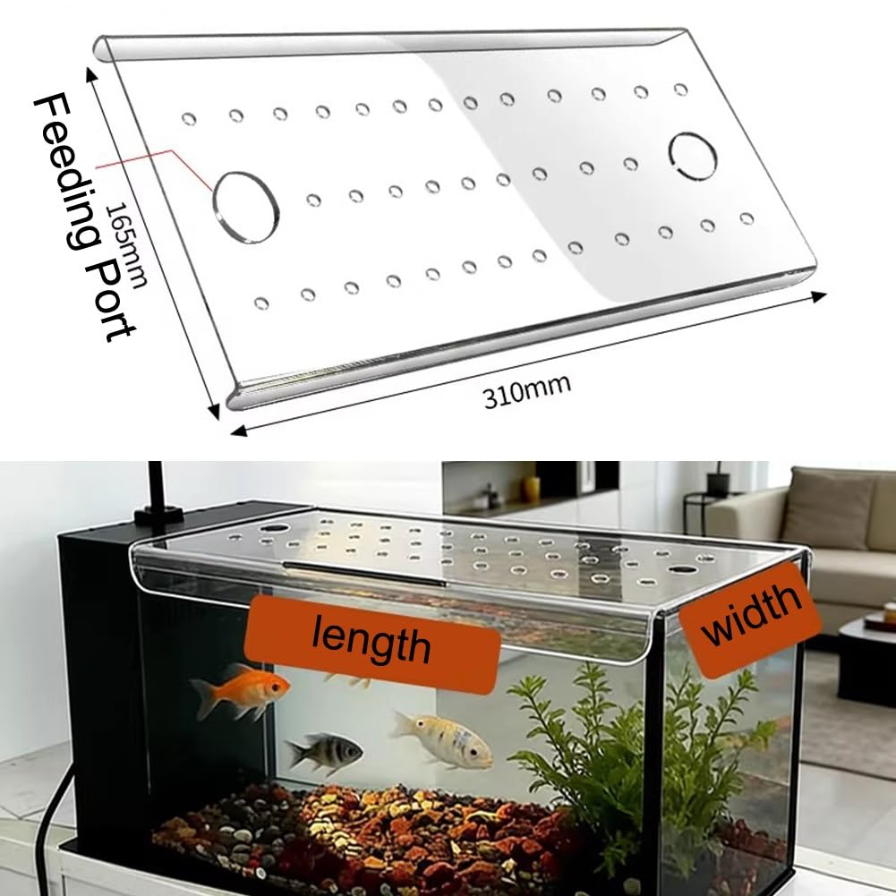 Rygcrud Quadratische Aquariumhaube mit Futteröffnung, Abdeckung für Aquarien, Anti-Springen, Acrylplatte, um zu verhindern, dass Katze Fische fängt (31 x 16,5 cm)