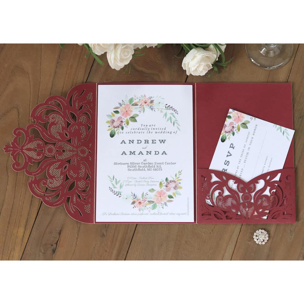 Invitation de mariage découpée laser écrin romantique pour annonce magique