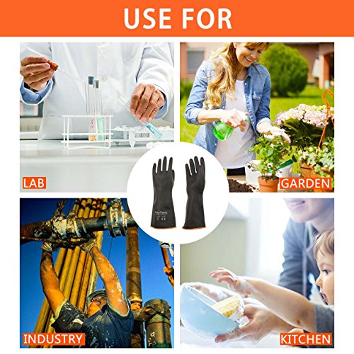 Thxtoms Heavy Duty Latex Gloves, Resist Strong Acid, Alkali And Oil, 14", 1 Pair #TOP4