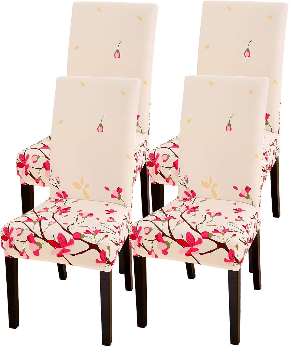Styleys Elastic Chair Cover Stretch Removable Washable Short Dining Chair Cover Protector Seat Slipcover (Set of 4, Pink Flowers, SD3217)