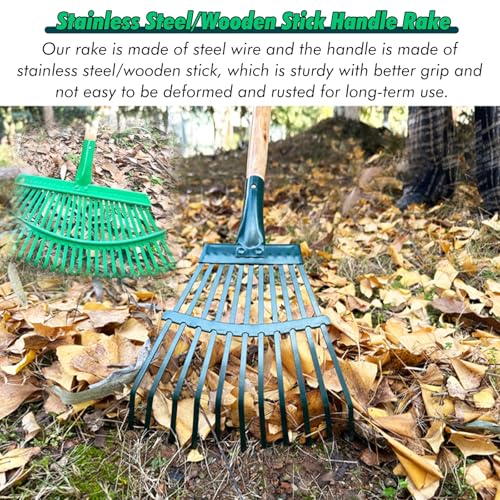 SRNSAEB Rake For Leaves Yard Tools for Gardening Heavy Duty - Stainless Steel Retractable Garden Rake/Leaf Rake Metal Tines Handle - Outdoor Rake for Leaves(25Tines) - Image 5
