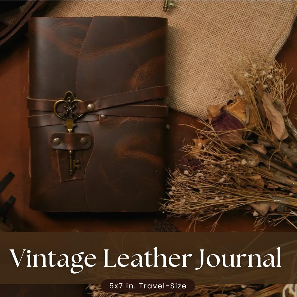 Diario de cuero vintage con llave, 5 x 7 pulgadas, 100 páginas para escribir, cuaderno encuadernado en cuero hecho a mano para escribir, dibujar y viajar, ideal para hombres y mujeres
