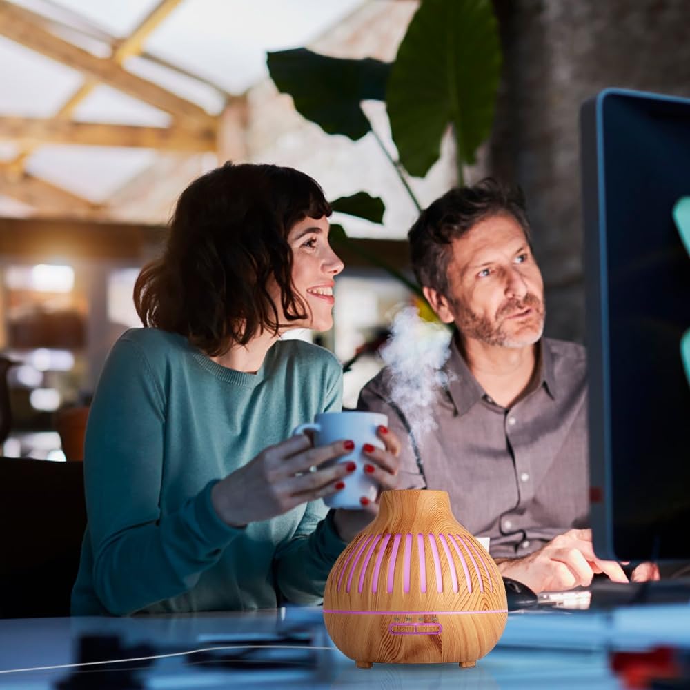 Essential Oil Diffuser, Aromatherapy Diffuser 500ml with Remote Control, 4 Timer & Auto-Off Safety Switch, 7 Color LED Lights Mode, 10 Hours Quiet Humidifier for Bedroom, Office & Home (G.Light Brown)