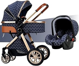 3 in 1 Baby Stroller for Newborn and Toddler, Newborn Reversible Bassinet Pram,Adjustable High View Luxury Baby Pram Stroller Infant Pushchair Carriage with Rain Cover (Color : Blue)