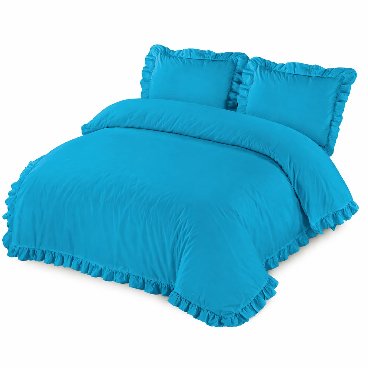 Nightzone Teal Santiago Duvet Cover Bedding Set Frilled Edge Easy Care Polycotton Plain Pattern Ruffle Frill Corner With Pillowcases (, Single)