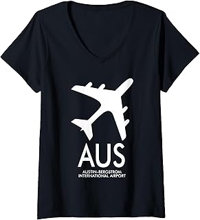 Women's AUS Austin Airport Code Baggage TAG Texas USA V-Neck T-Shirt