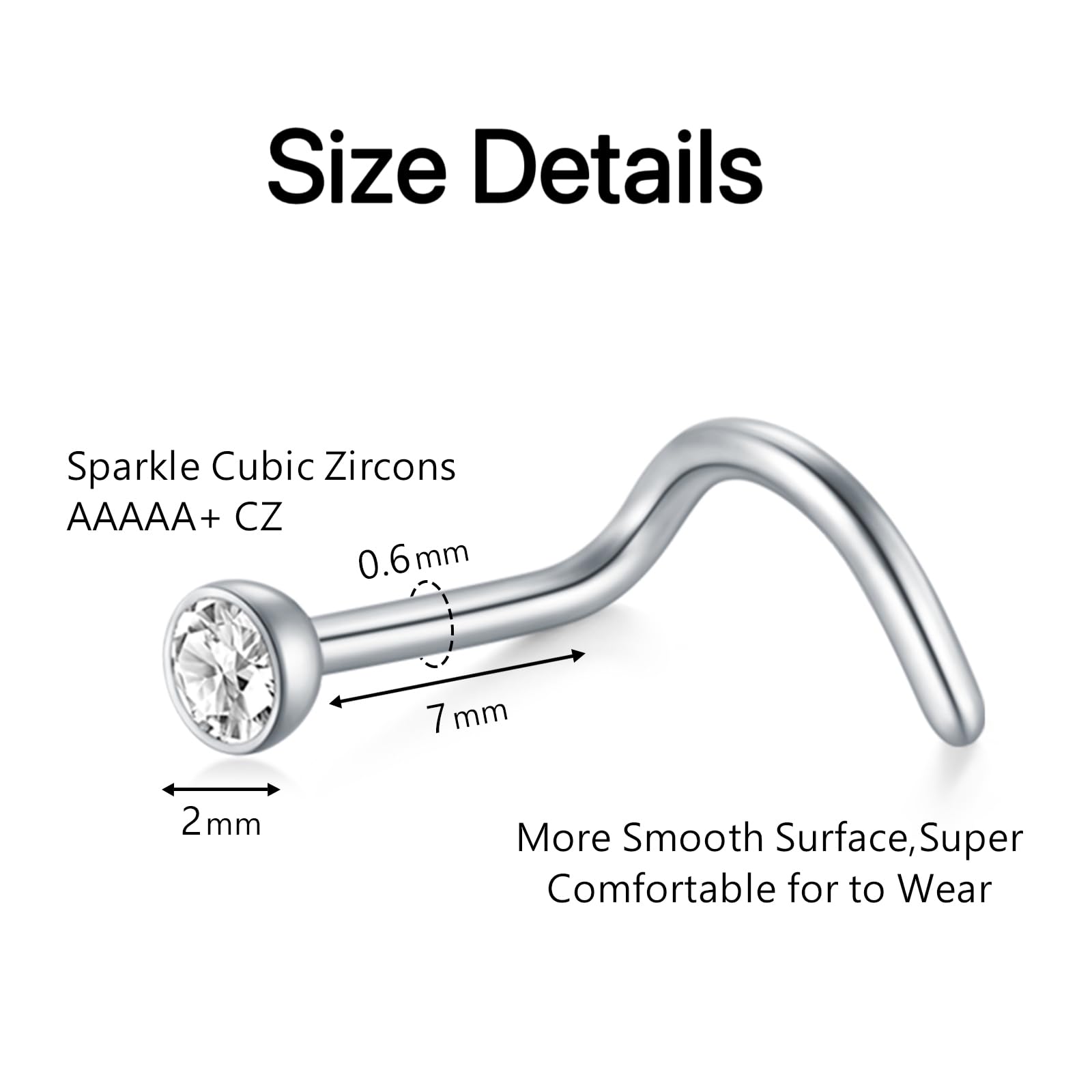 Briana Williams Acero quirúrgico 316L Nariz Stud Anillos Tornillo Piercing Jewelled Clear Diamond CZ 10-12PCS