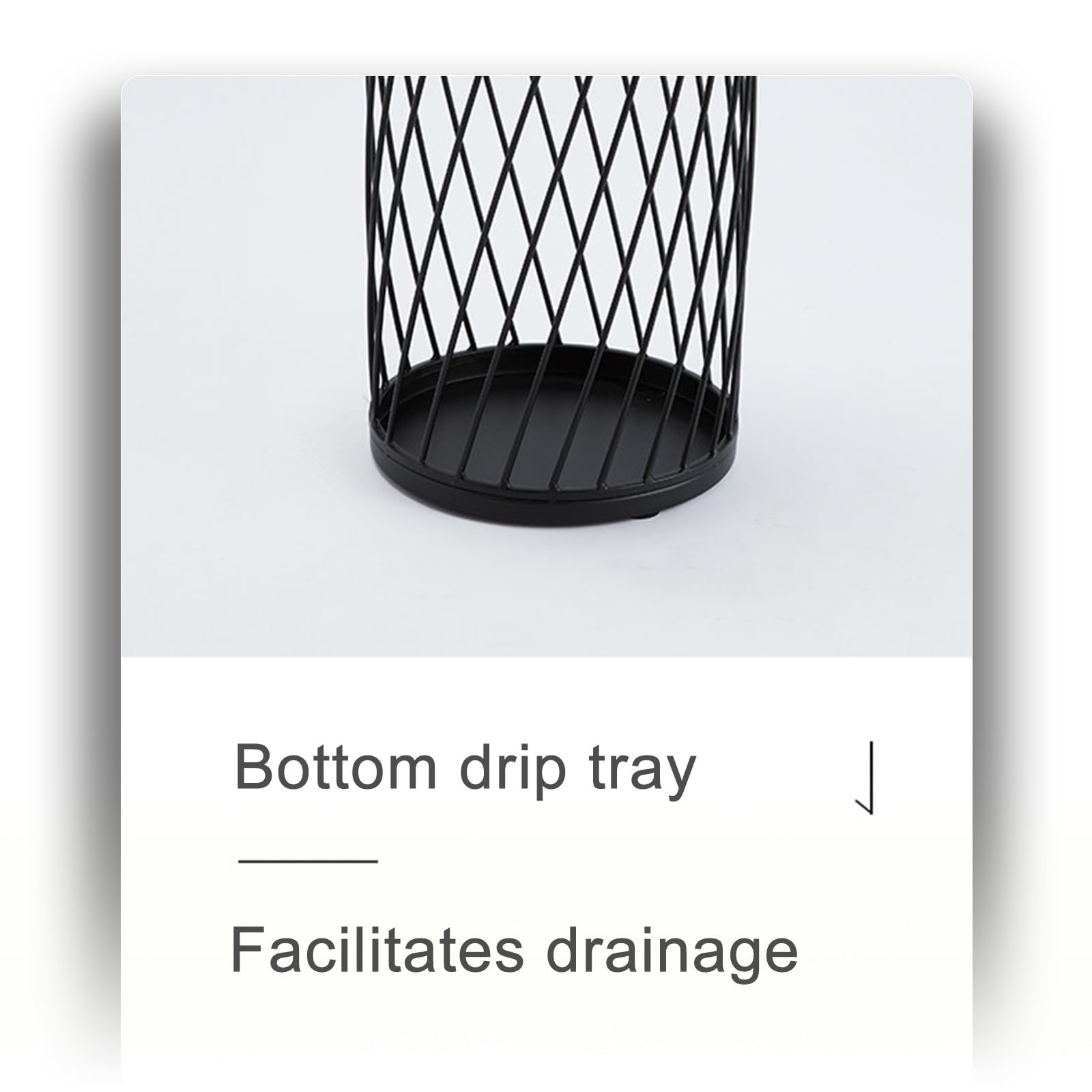 Portaombrelli in Metallo, Contenitore cilindrico in Ferro battuto con Vassoio Superiore, Ideale per ingressi di casa e Locali Commerciali, Elegante Finitura Nera.