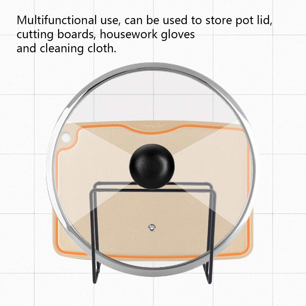 Cutting Board Rack, Lid Rack Wall Mounted Wrought Iron Cutting Board Rack Self Adhesive Lid Cutting Chopping Board Countertop Rack Holder Kitchen Organizer(Black)