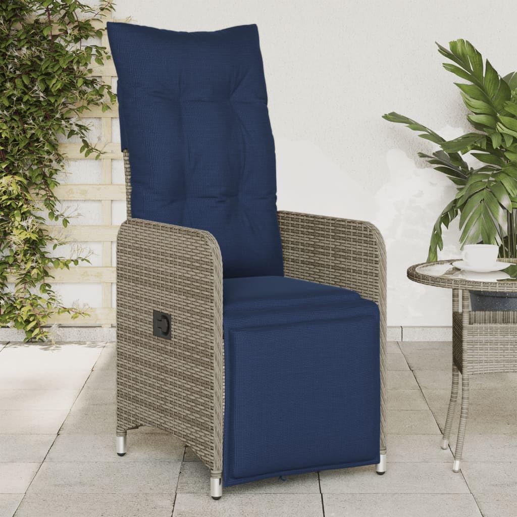 Fauteuil de jardin réglable polyrotin acier chaise longue repose-pieds gris