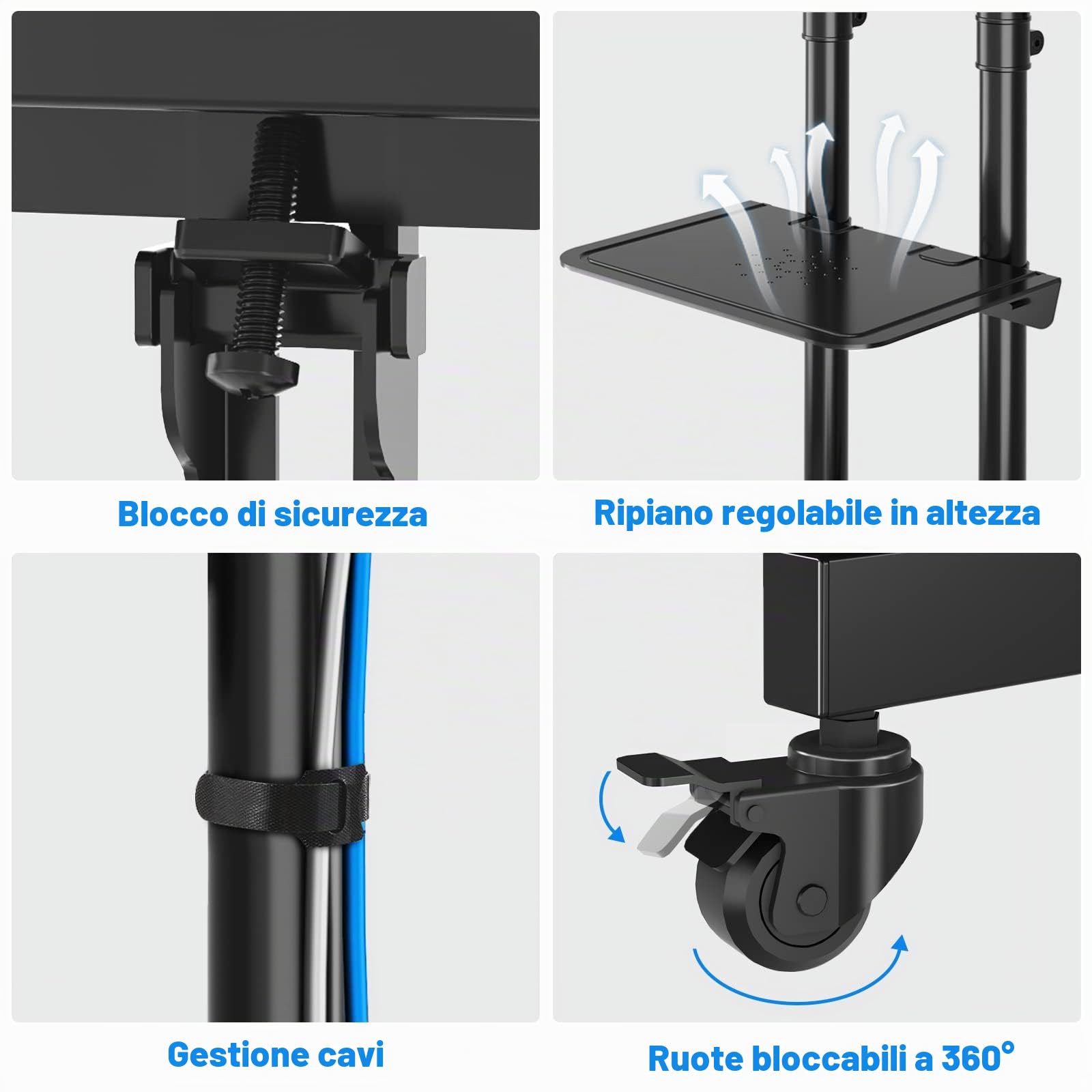 RFIVER Carrello Porta TV con Ruote, Supporto da Pavimento per Schermo LCD/LED/Plasma da 32-80 Pollici, Mobile a Rotelle Regolabile in Altezza, Max VESA 600 x 400 mm, 50 kg