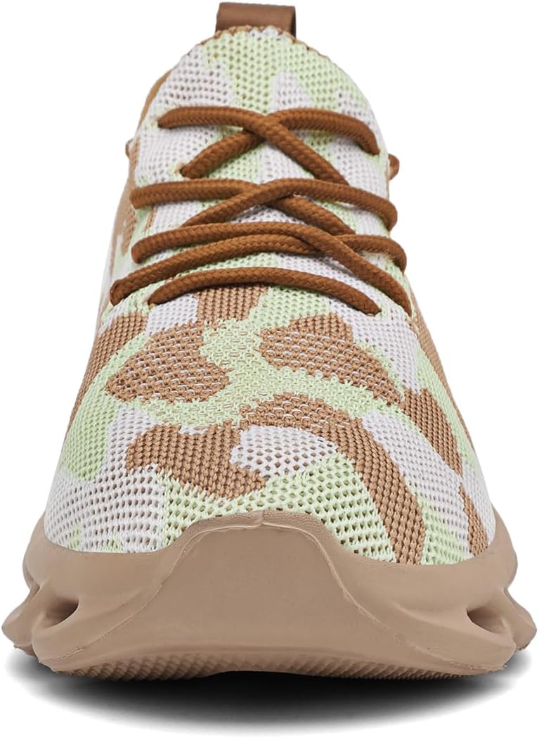 FUJEAK Mens Running Shoes Casual Slip On Tennis Walking Workout Hiking Athletic Gym Sneakers Non Slip Work Jogging Cushion Light Comfort Multi-Sport Versatile Shoes Beige Brown Size 9.5