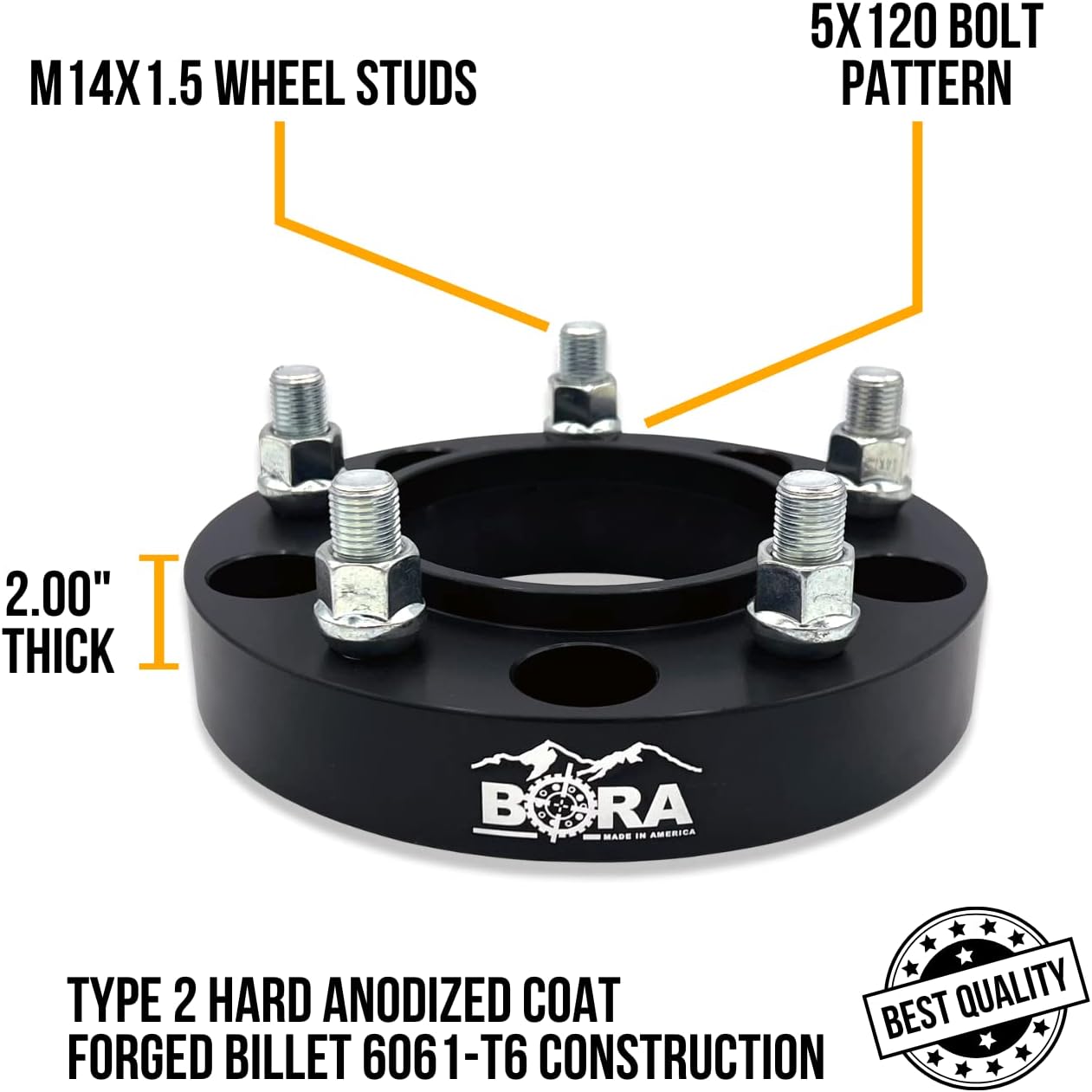 Motorsport-Tech - Bora Wheel Spacers - [2.00”] - for Honda Pilot 2009+ and Ridgeline 2005+ - 5x120 Hub Centric Wheel Spacer - 64.1 mm Center Bore - Anodized Aluminum - Made in USA - Set of 2