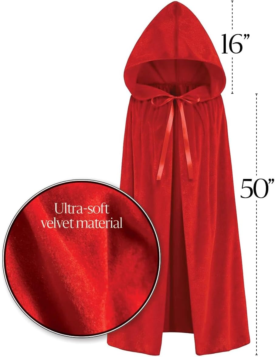 Devil Costume Set Adult Women Red Devils Horns Headband, Red Riding Hood Devil Hooded Cape Lace Fishnet Arm Sleeves, Sequin Choker Necklace Demon Accessories for Halloween Party Cosplay Costumes - Image 2