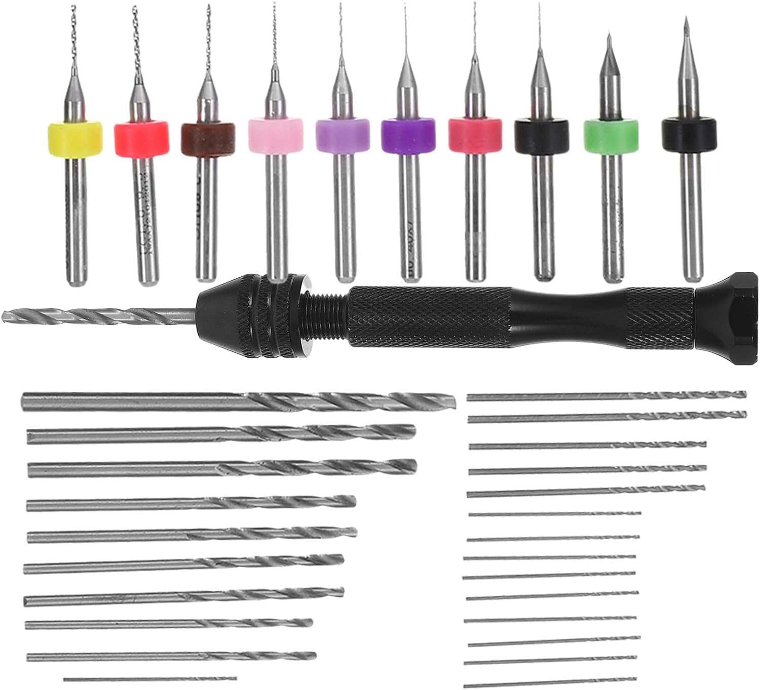 36pcs Manual Pin Vise Drill Set with Mini Twist Drill Bits for Jewelry Making, Pcb, Resin, Polymer Clay Crafts, and DIY Engraving