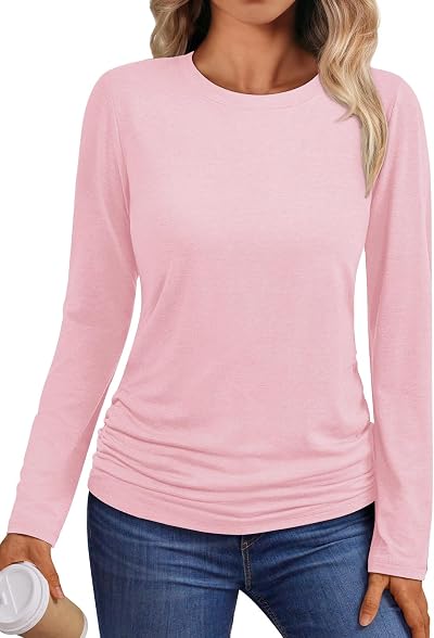 Lime Flare Women Fall Casual Long Sleeve Tshirts Tunic Plain Loose Fit Top