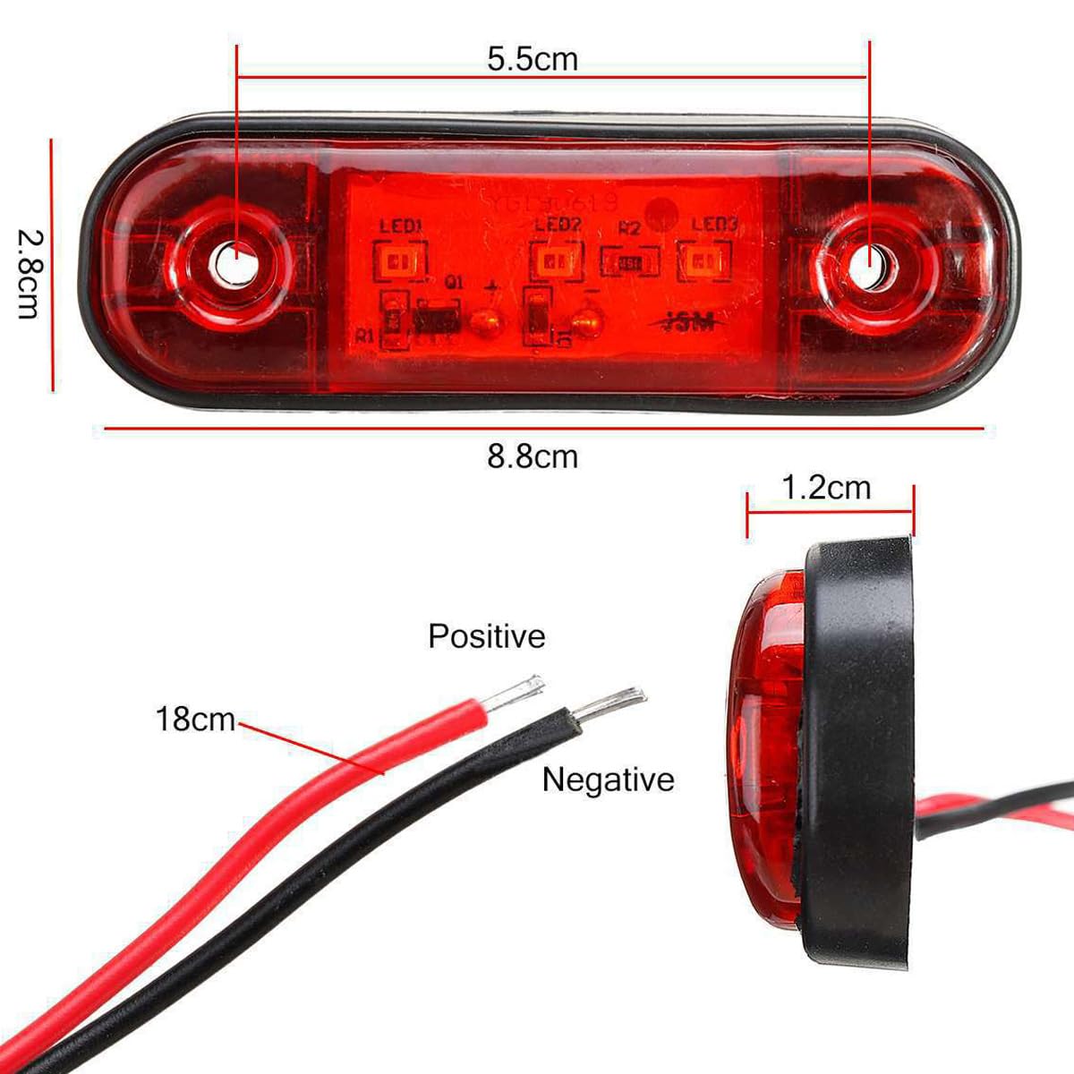 Luci di posizione laterali per auto 10pcs, 3 LED 12V-24V indicatori di direzione per auto, IP65, impermeabili, luci di posizione per camion, camper, roulotte, bianco + rosso + giallo + verde + blu
