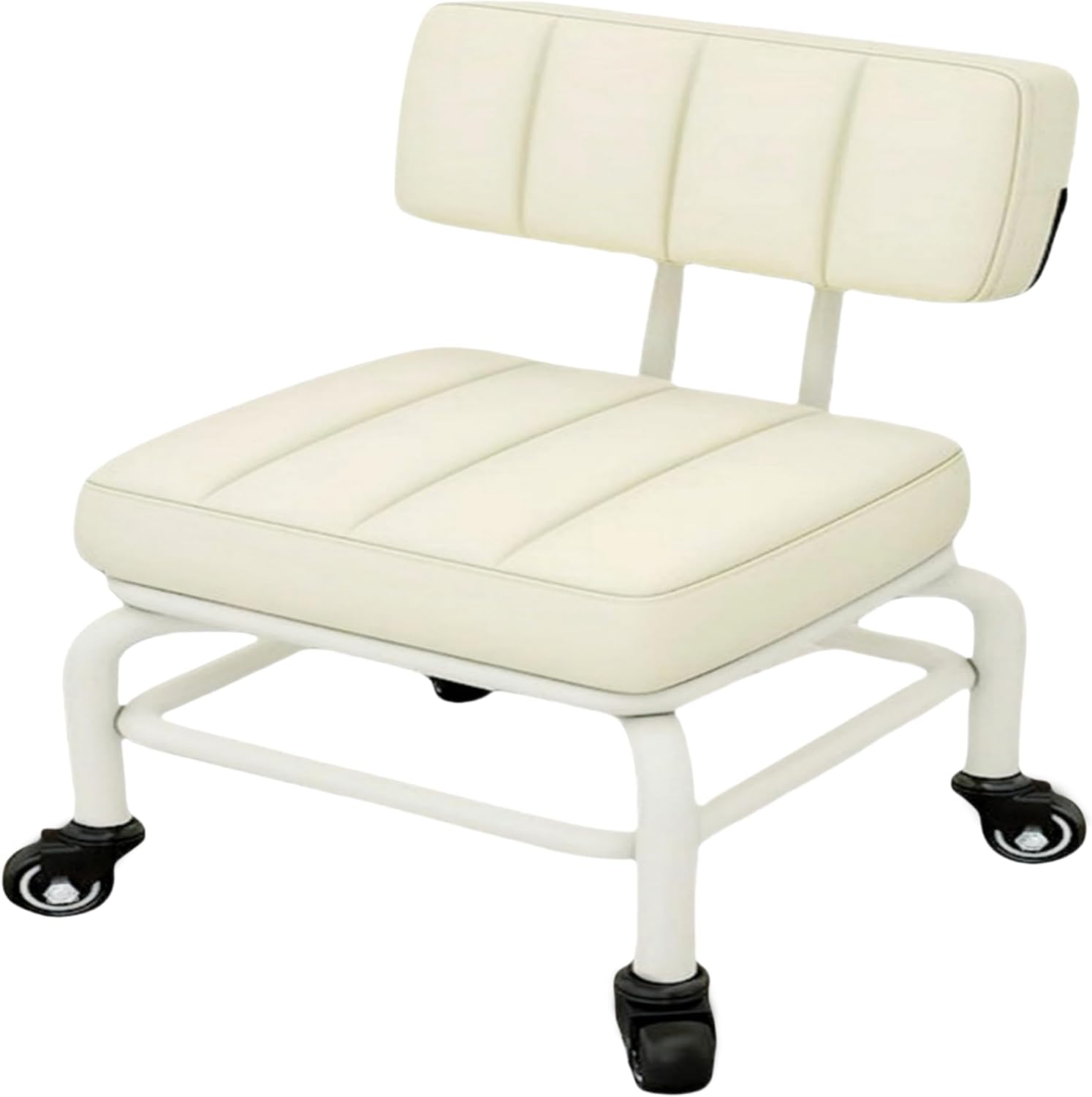 Low Rolling Stool with Back Support Roller Seats, Roller Chair PU Leather Low Stool with Wheels Foot Step Chair for Home,Shop,Office,Garage,Mechanic,Auto Repair,Library,Manicure