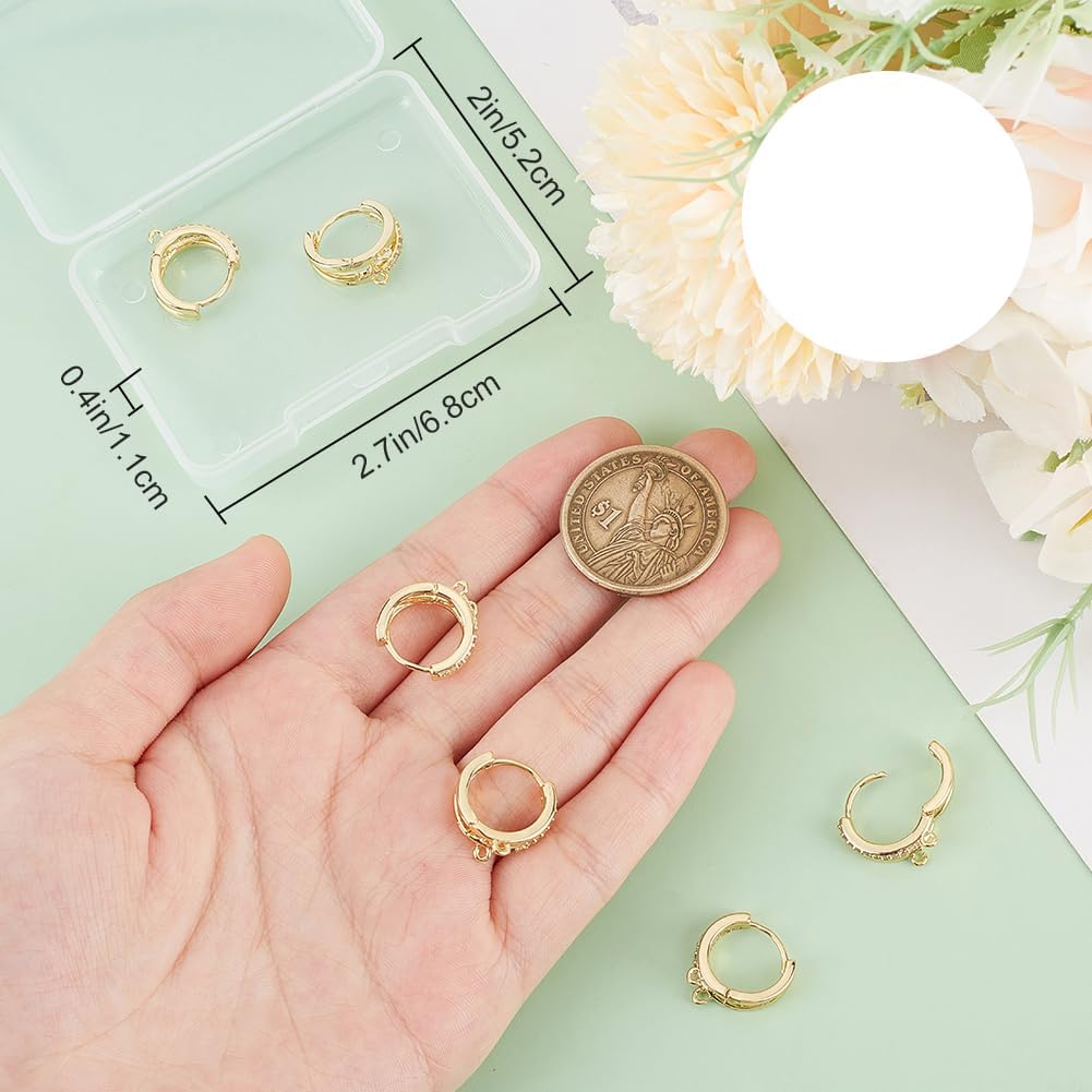 Beebeecraft 1 Box 10Pcs Hoop Huggie Earring Hooks Real 18K Gold Plated Brass with Cubic Zirconia French Leverback Dangle Double Loops Earring Findings for Jewelry Making Earrings Supplies DIY Crafts