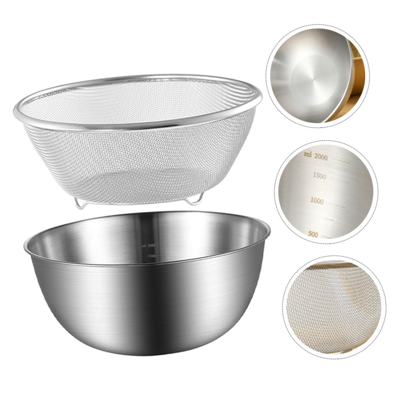 Colador de Alimentos y Escurridor de Arroz Inoxidable, Cesta de Drenaje Rápida y Resistente, Juego 2 Piezas, Apto para Frutas y Verduras en Cocina Doméstica