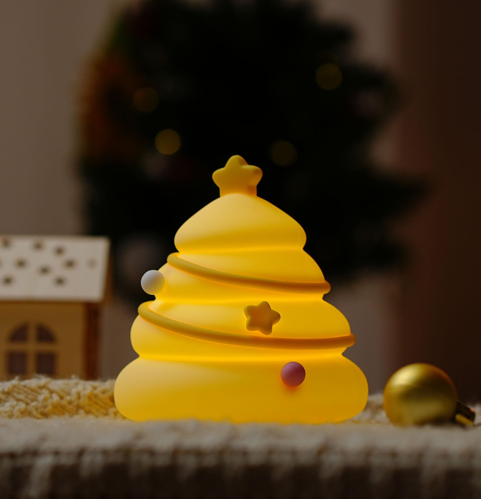 HAPPYBAG Christmas Tree Silicone Night Light LED Squishy Nursery Toddler Rechargeable Night Light,Cute Stuff Gift for Baby,Kids,Toddlers lamp,Kawaii Room Décor