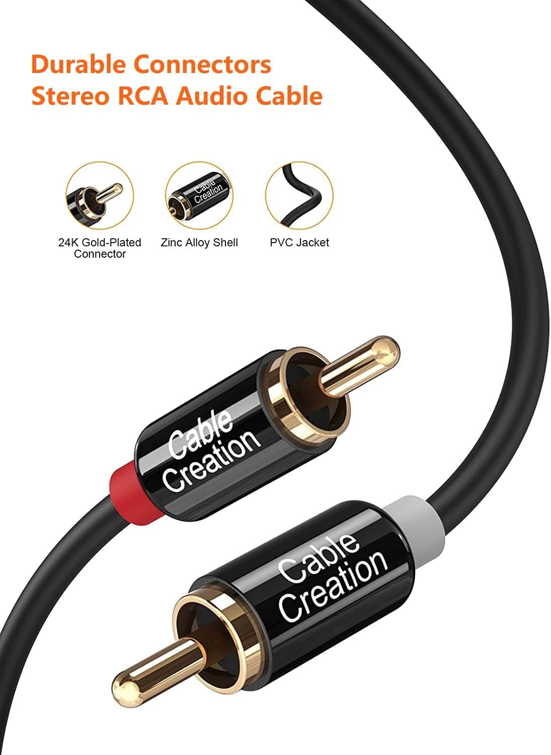 RCA Cable, CableCreation 6FT 2RCA Male to 2RCA Stereo Audio Cable Gold-Plated Compatible with Speaker, AMP, Turntable, Receiver, Home Theater, Subwoofer, Double Shielded, 2M : Electronics