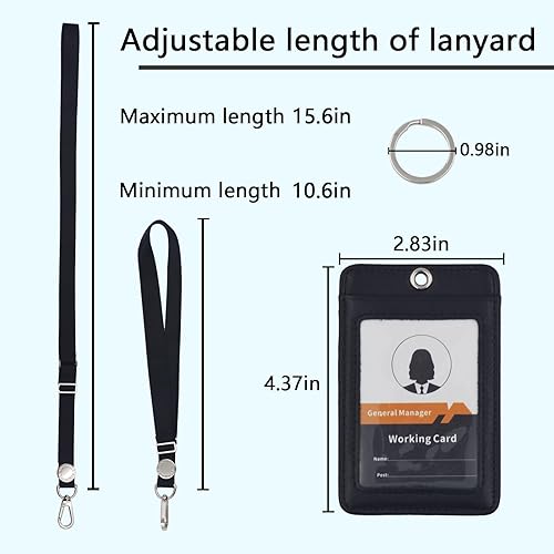 Miniatura 6 de BOKOVNGEE Soporte para tarjetas de identificación con cordón de nailon negro de longitud ajustable y llavero de metal, soporte vertical de piel de