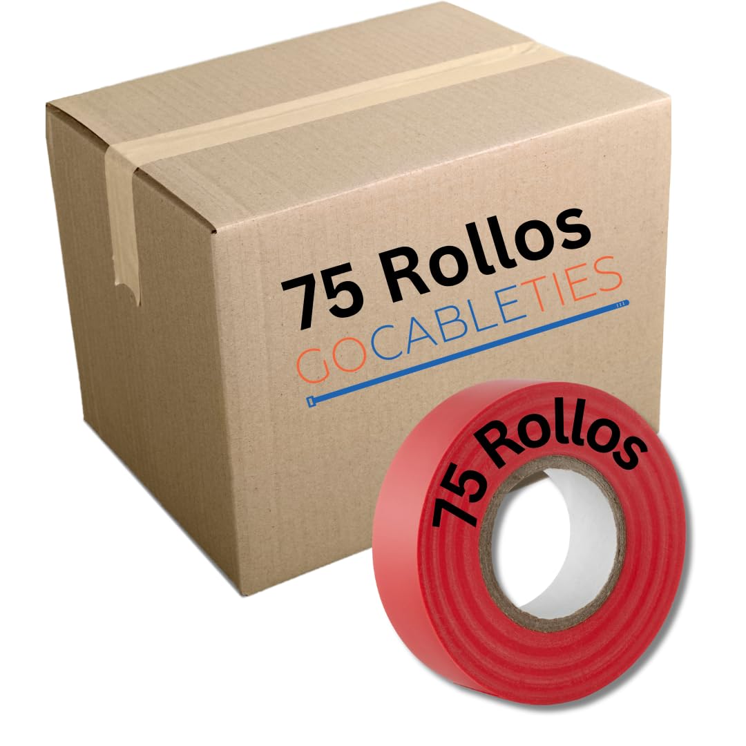 Gocableties Red Electrical Tape, 19mm x 20m, Bulk Box of 75 Rolls, Strong Self-Adhesive PVC Insulation Tape for Insulating, Repairing and Protecting Electrical Wires