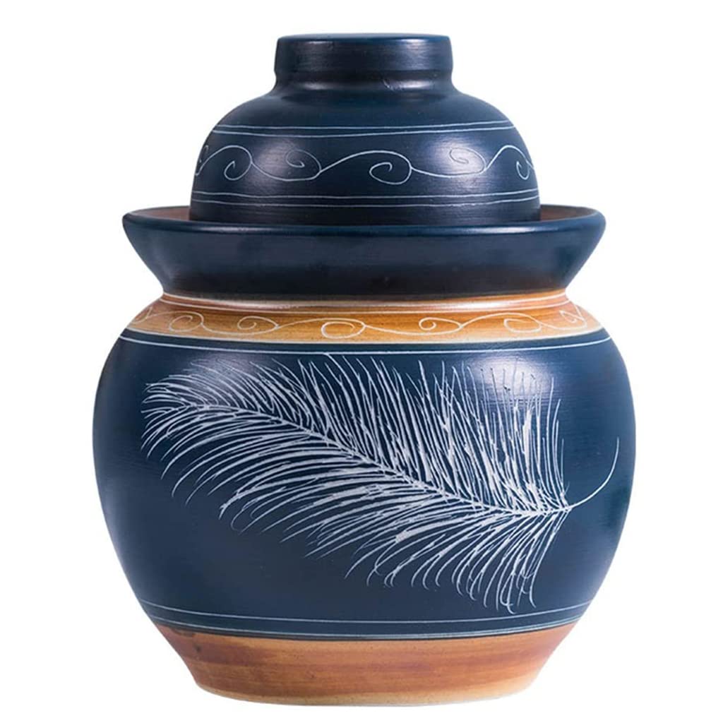 VHJdtE Ceramic pickling jars, Traditional Chinese Fermentation Kit Crock With Water Seal Airlock(5KG)