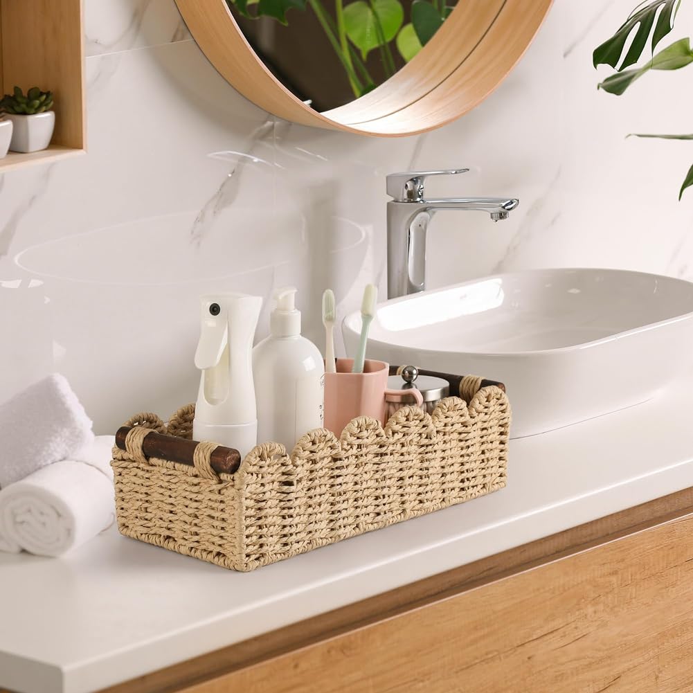 Cesta de Mimbre para Guardar Papel Higiénico: Organizador de Baño, Cesta Decorativa para Habitación Infantil, Cocina y Dormitorio.