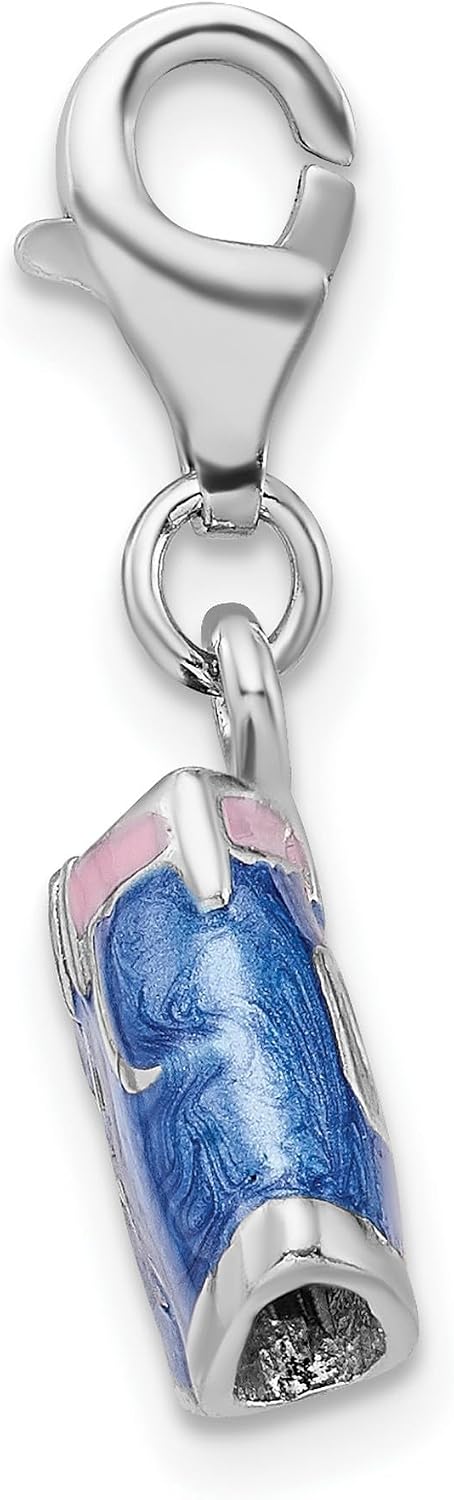 Sterling Silver Denim Shorts Charm Pendant with Pink Enamel Accents, Blue Jean Fashion Jewelry for Women, Casual Charm for Bracelet or Necklace, Summer Style Accessory