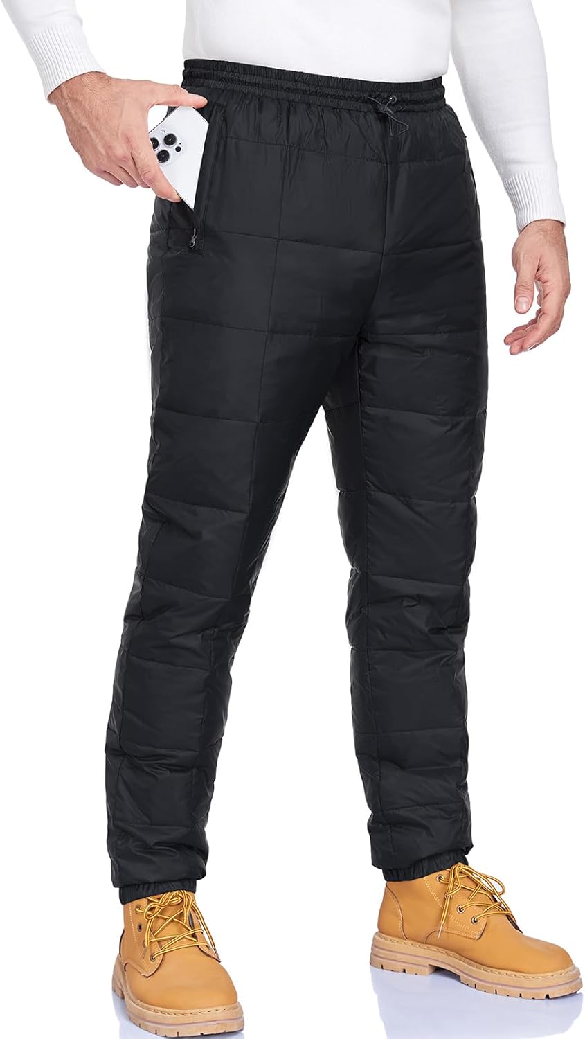 YEEFINE Men's Snow Pants Winter Warm Down Pants Insulated Utility Puffer Pants Ski Camping Trousers - Image 7