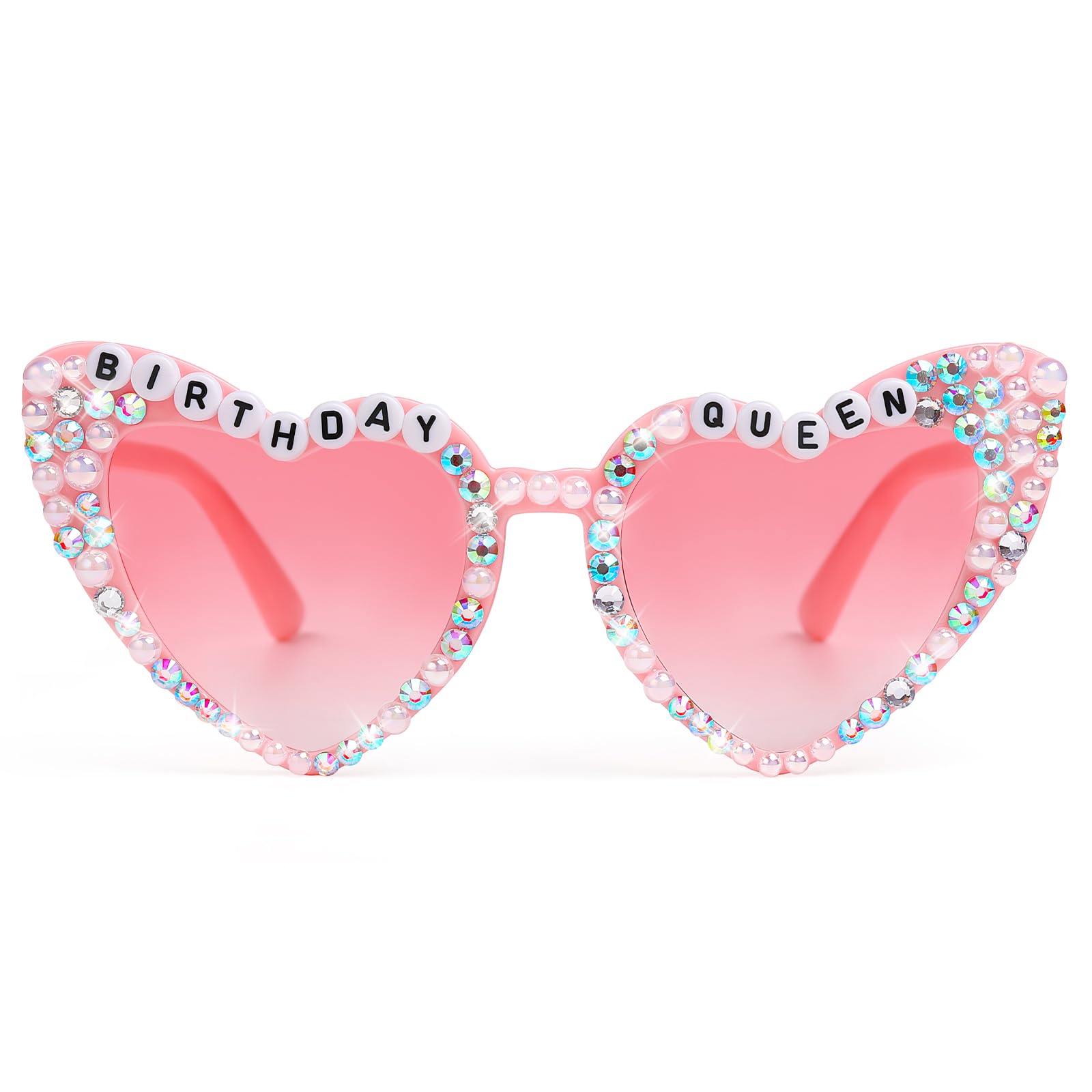 Etercycle Heart Sunglasses Birthday Queen Glasses for Women Pink Sunglasses Birthday Gifts Rhinestone Heart Shaped Sun Glasses for
