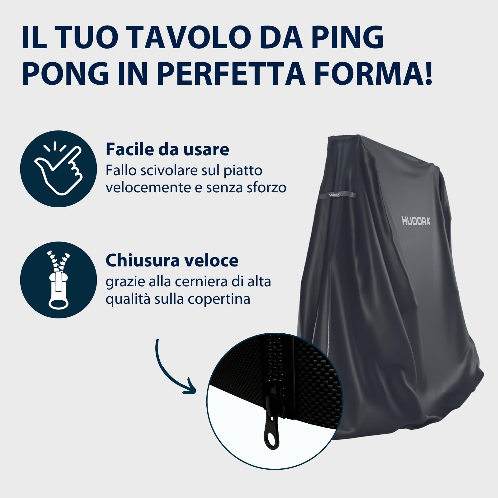 HUDORA Copertura per tavolo da ping pong da 187x72x156 cm - Involucro rivestito in PU per tavolo da ping pong - Protezione da sole/polvere e pioggia - Copertura con cerniera - Protezione