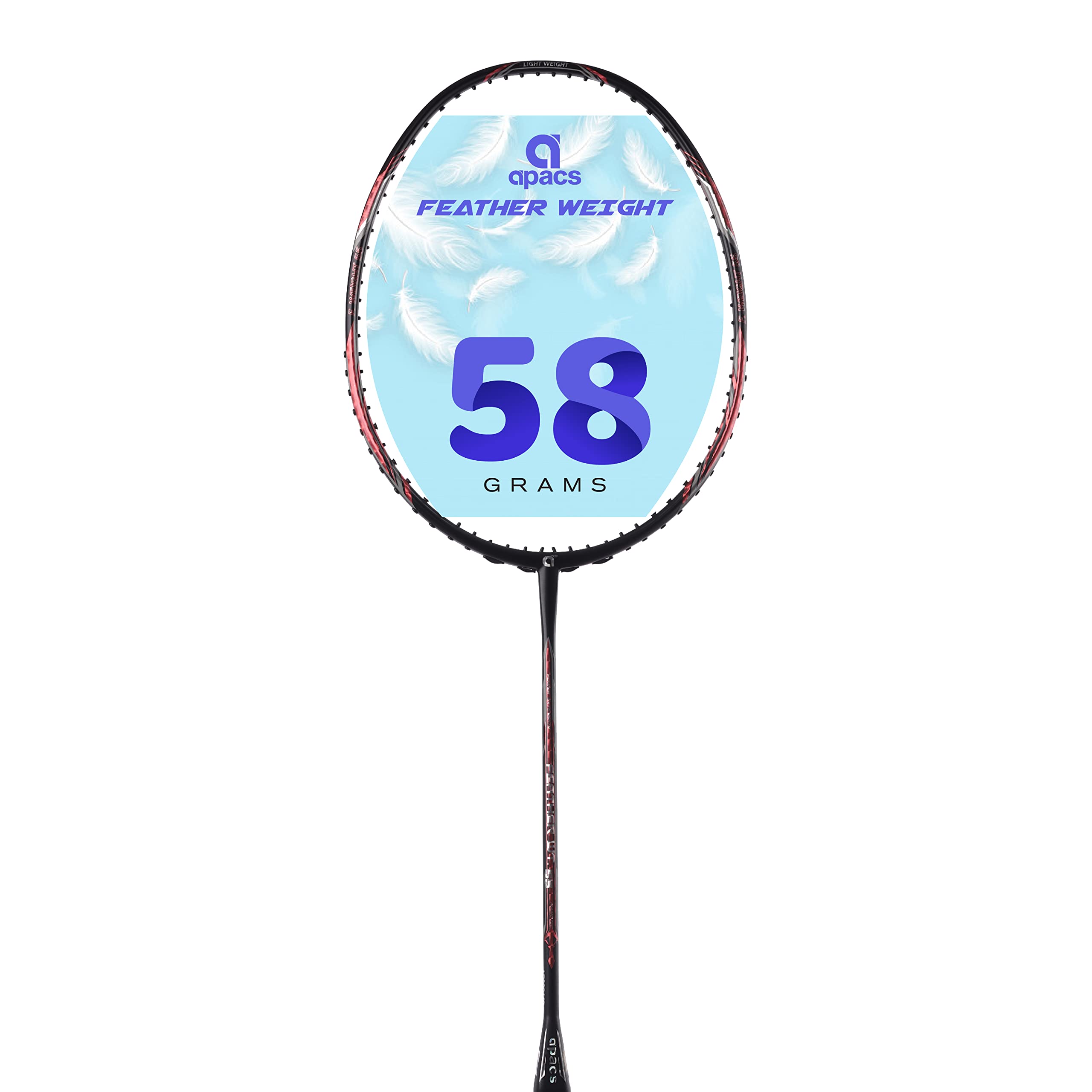 Feather Weight 55 (58 Grams, World's lightest) Made in Vietnam | 40T Japanese Graphite Unstrung Badminton Racket with Free Full Cover | G2-4 1/8 inches
