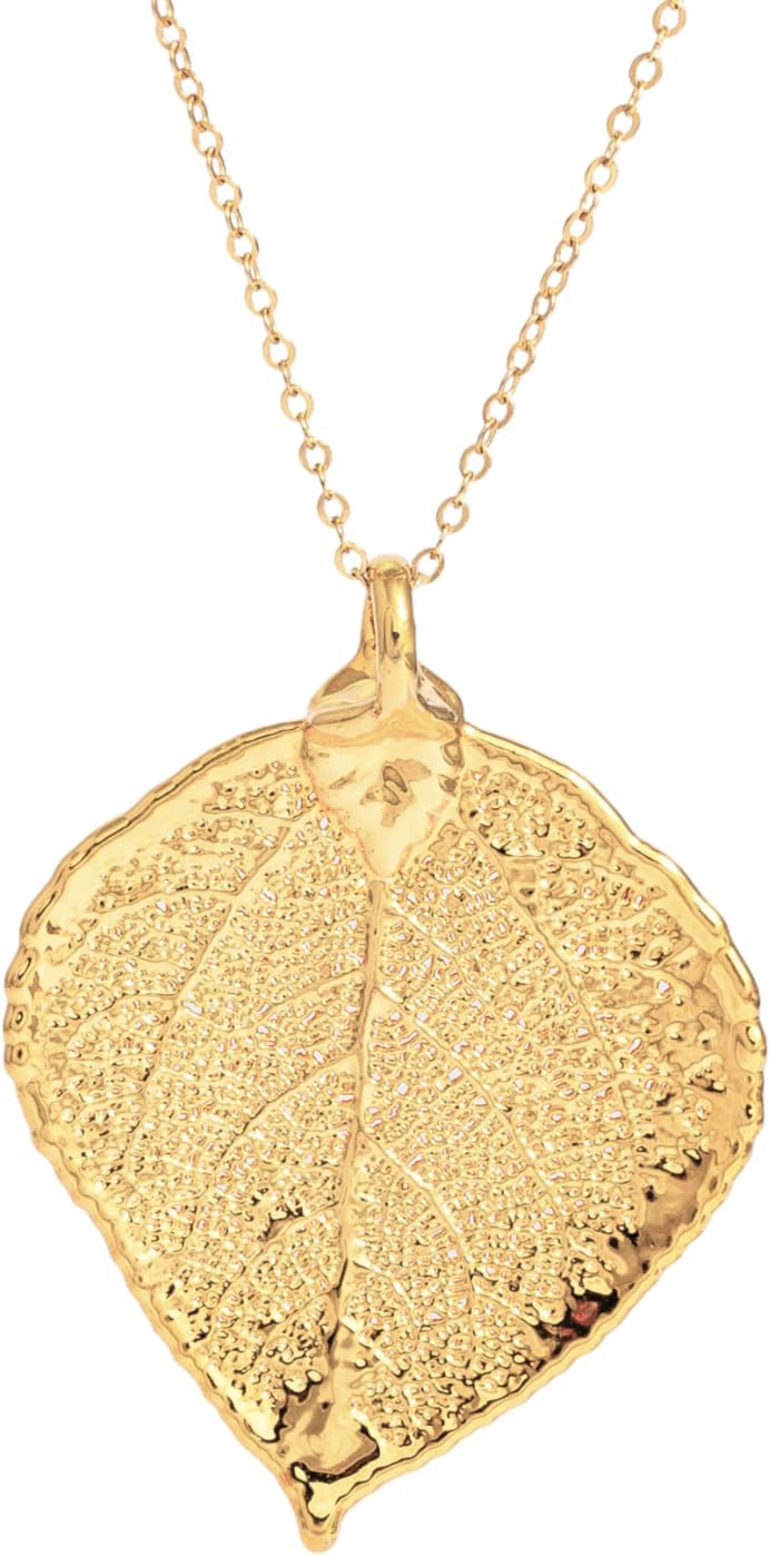 HotMixCold Real Leaf Necklace, Actual Aspen Cottonwood Ginkgo Birch Leaf Pendant Necklace, Gold Silver Rose Gold Nature Jewelry Gift for Her
