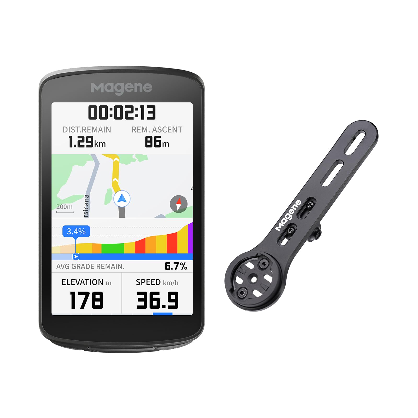 C706 GPS Bike Computer Bundle with Magene Integrated Handlebar Bike Computer Mount