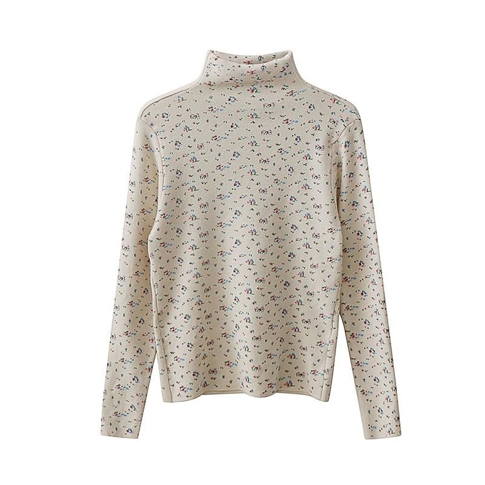 Chvity Womens Retro Floral Sweater Turtleneck Tops Long