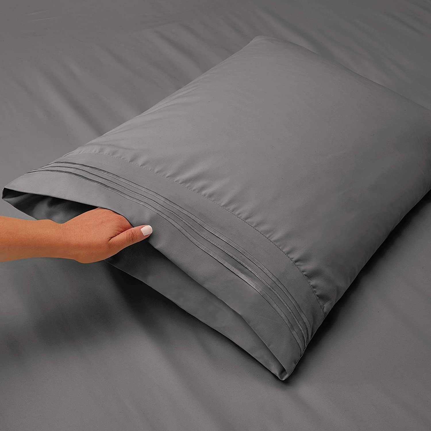 HC COLLECTION 1800 Series Microfiber Sheet & Pillow Case Set(Cal King, Grey)
