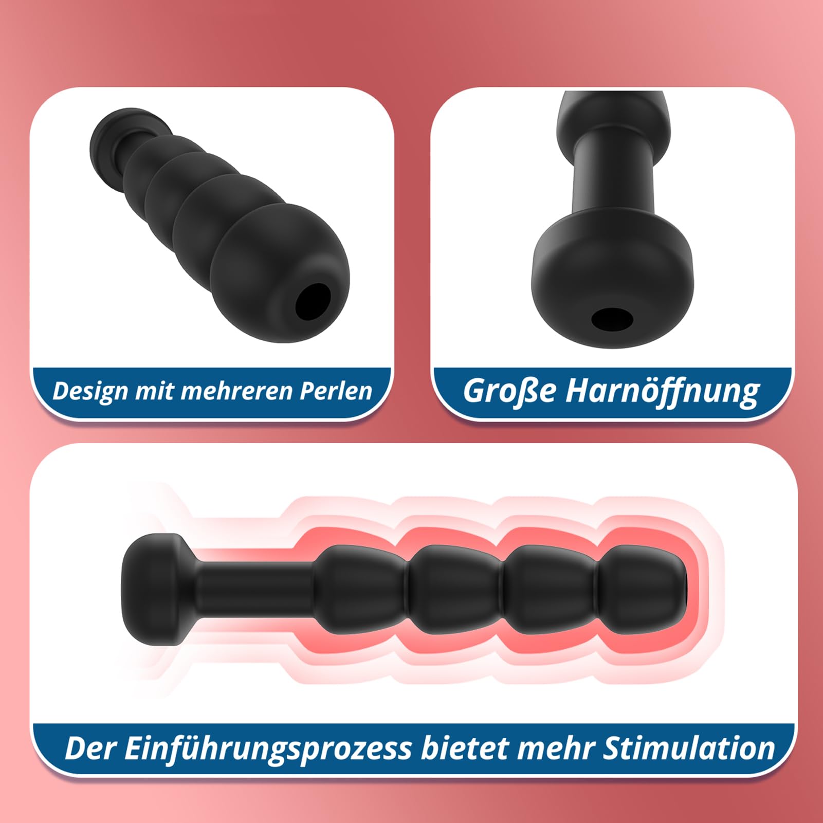 Roluck Set di Dilatatori Uretrali per Uomo, Catetere in Silicone per Dilatatore Uretrale, Sex Toys SM per Uomo con Massaggio Prostatico di Diverse Misure, Perline per Catetere Uretrale (Set da 3)