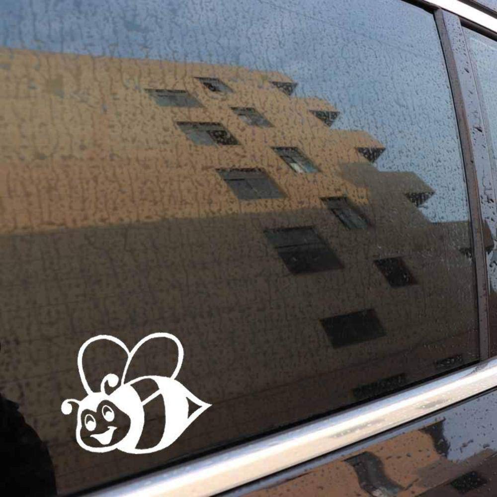 Handmade By Stukk White Smiling Bumble Bee Design Fun Window Bumper Vinyl Decal Jdm Sticker 15Cm X 12Cm