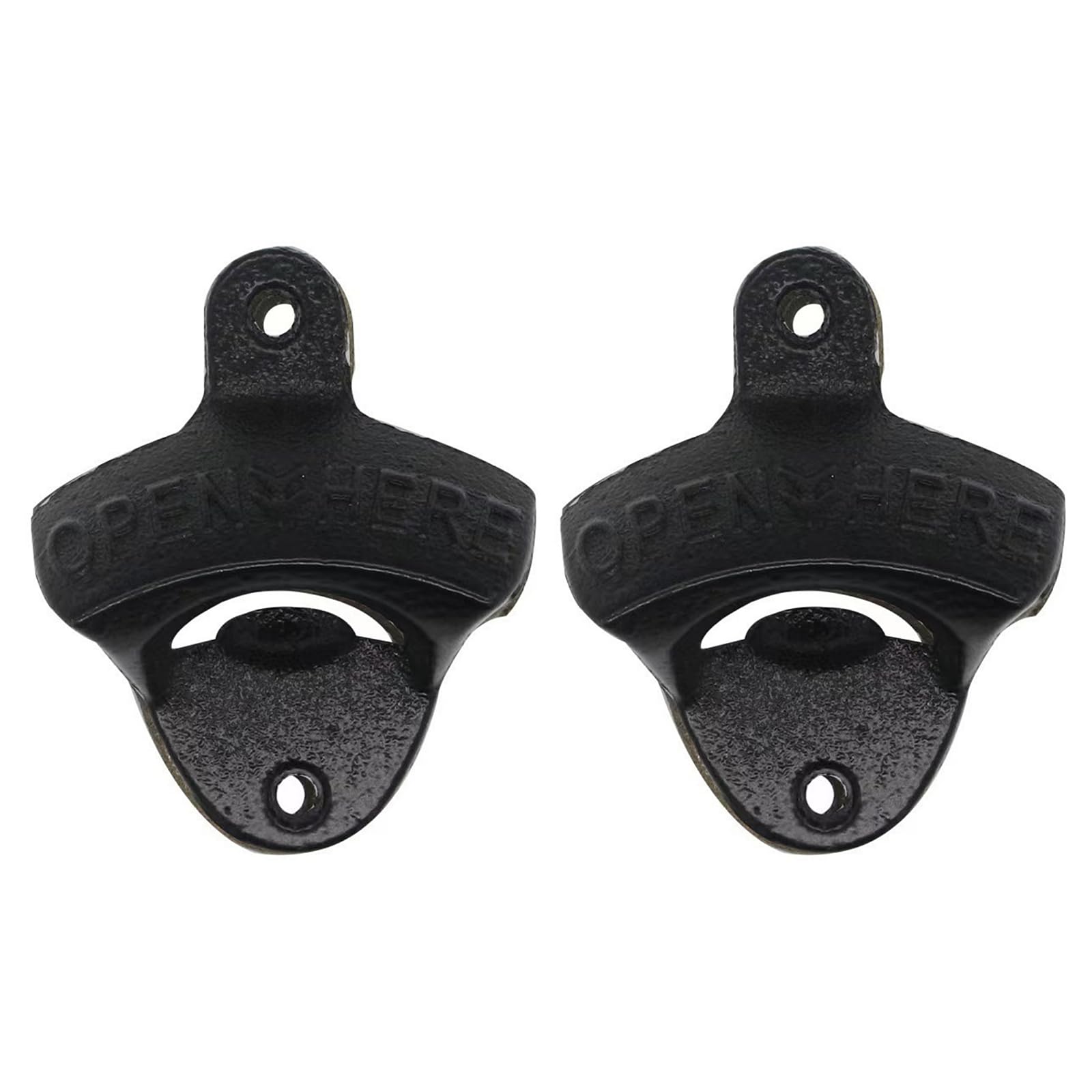 DOETYD 2PCS Wall Mounted Bottle Opener Cast Iron Vintage Rustic Design, Heavy Duty Bottle Opener Wall Mounted with Screws, Durable Outdoor Kitchen Accessories and Bar Accessories for Home Pub (Black)
