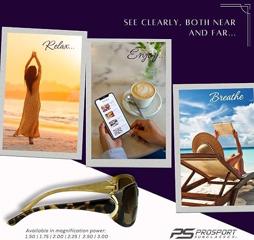 Miniatura 7 de proSPORT Lentes de sol bifocales para mujer, diseño moderno de guepardo, dorado, plateado, de gran tamaño, Jackie O, degradado, negro, tortuga,