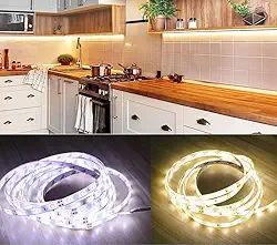 Fita de Led Luz Fixa c/ 120 Leds 2 Metros Branco Quente (Amarela) Ou Frio (Luz Branca) Usa Pilhas 3 AA Autoadesivagem Uso Externo/Interno Cozinha Decore Casa Escritório Quarto Natal (Branco Frio)