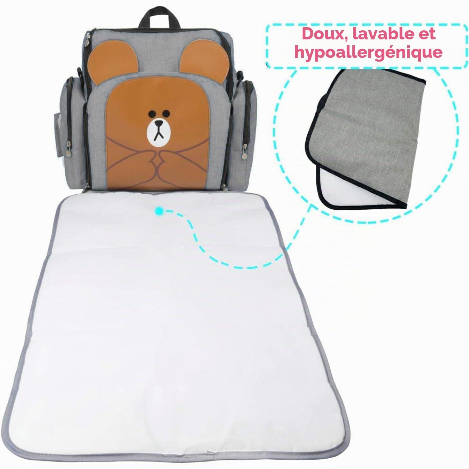 Rehausseur Chaise Enfant 4en1, Sac De Poussette- Sac à Dos Multi-Fonctions Pour Maman- Chaise Haute Bebe De Voyage, Portable, Matelas a Langer, Tissu Eco-Oxford Waterproof®