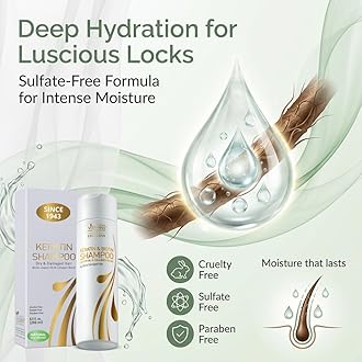 VITAMINS hair cosmetics Keratin Shampoo for Dry Hair - Paraben & Sulfate Free Shampoo for Damaged Hair with Biotin & Collagen - Castor Oil & Protein Repair Treatment - 250 Ml