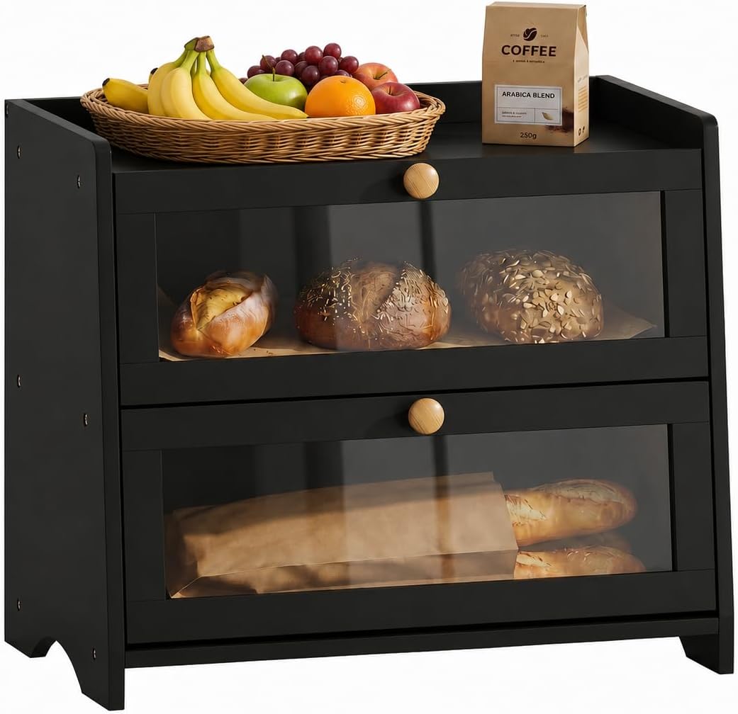 Bread Box for Kitchen Countertop Large Capacity with Top Storage Shelf